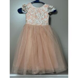 NWOT Lavetir Blush Pink Lace Overlay Tulle Flower Toddler Girl's Dress 2T